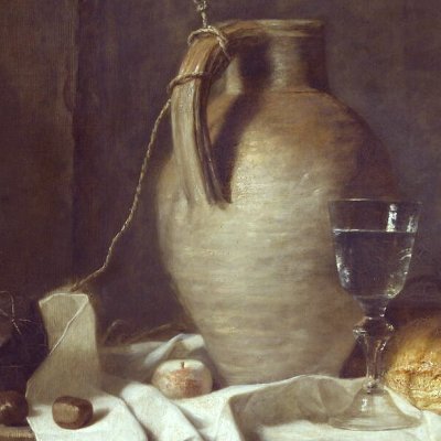 Apprêts d’un déjeuner rustique (Pot à l’eau et verre d’eau) - Roland de La Porte