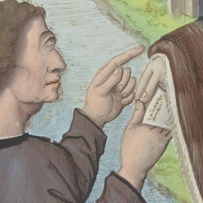 Héro et le messager (Epîtres d’Ovide, trad. Saint-Gelais, Fr 874, F130v)
