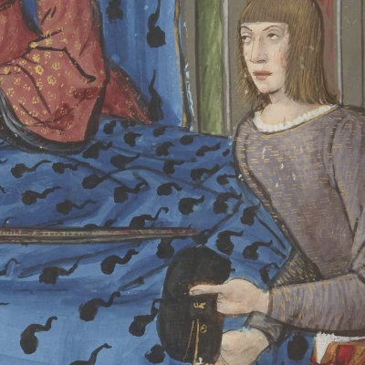 Canacé écrivant (Epîtres d’Ovide, trad. Saint-Gelais, Fr 874, F156v)