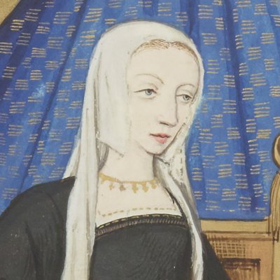 Sappho tenant plume et lettre (Epîtres d’Ovide, trad. Saint-Gelais, Fr 874, F188v)
