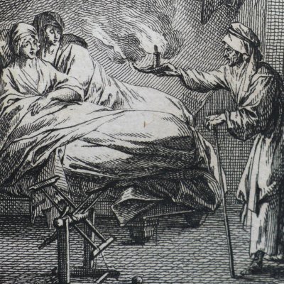 La Vieille et les deux Servantes - (Fables de La Fontaine, Didot, 1787)