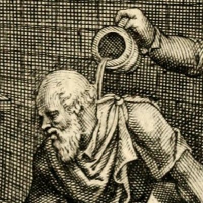 Xanthippe vide son pot de chambre sur Socrate (Emblemata horatiana) - Otho Vaenius