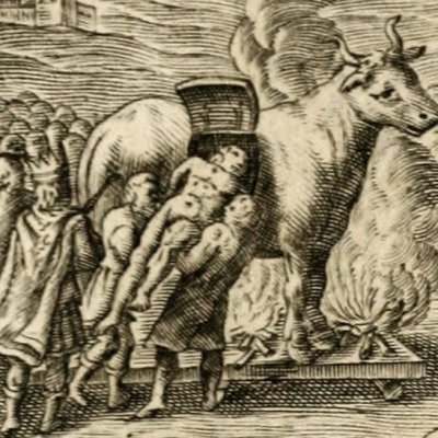 Perillus thrown into the Phalaris bull (Emblemata horatiana) - Otho Vaenius