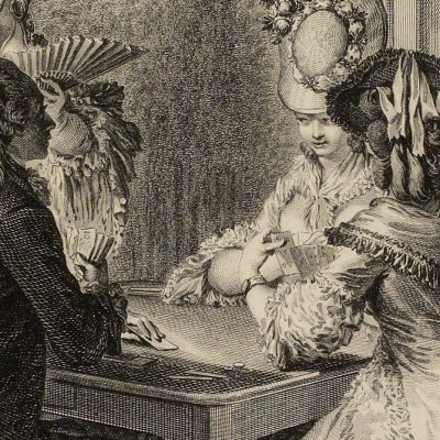 La partie de whist  (Histoire des modes & du costume…) - Dambrun d'après Moreau le jeune- Dambrun d’après Moreau le jeune