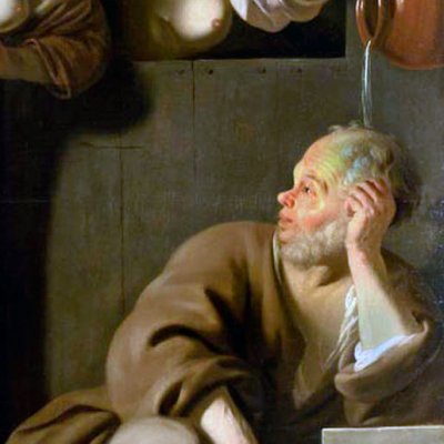 Xanthippe déverse son pot de chambre sur Socrate - R. J. van Blommendael