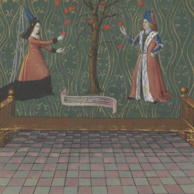 Tapisserie des cœurs pris à l’arbre à glu (Livre du Cœur d’Amour épris, fr24399)
