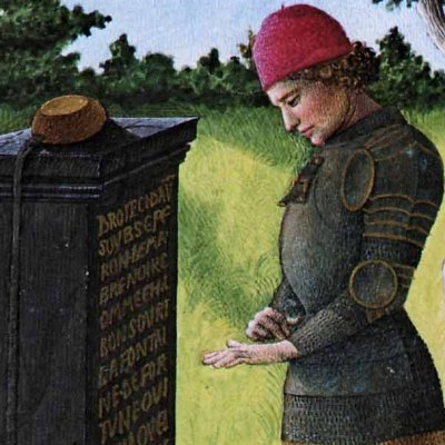 Cœur lit l’inscription de la Fontaine (Livre du Cœur d’Amour épris) - B. d’Eyck