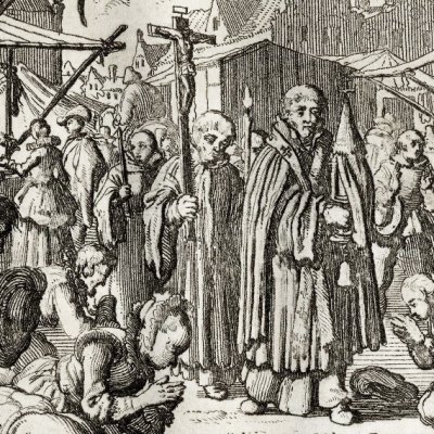 Simon, mercier, brûlé à Bergue-op-Zoom, 1553 (Luyken, Théâtre des Martyrs)