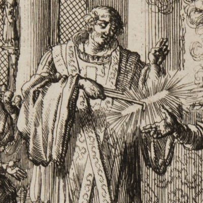 Les Vaudois condamnés à tenir un fer rouge en 1214 (Luyken, Théâtre des Martyrs)
