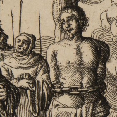 Leonard Bernkop au bûcher, Salzbourg, 1542 (Luyken, Théâtre des Martyrs)