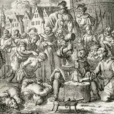 350 exécutions à Alzey en 1529 (Luyken, Théâtre des Martyrs)