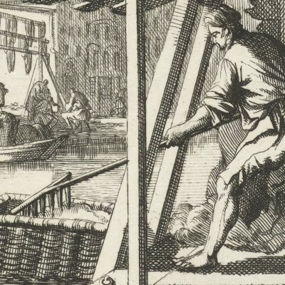 Le cardeur de laine (De Wolbereider, Livre des métiers, 1694) - Luyken