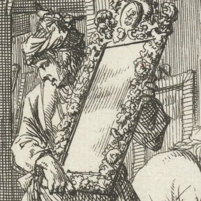 Le miroitier (De Spiegelmaaker, Livre des métiers, 1694) - Luyken