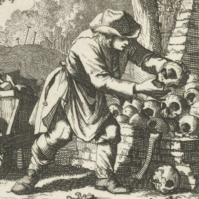 Le fossoyeur (De Doodgraaver, Livre des métiers, 1694) - Luyken