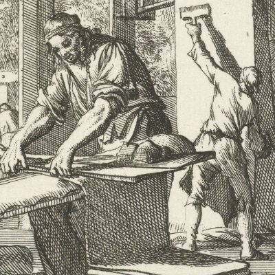 Le lisseur de draps (De Droog scheerder, Livre des métiers, 1694) - Luyken
