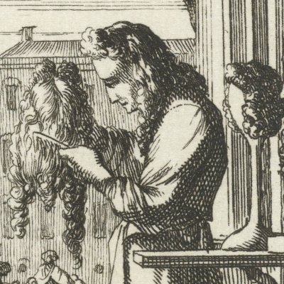 Le perruquier (De Pruikemaaker, Livre des métiers, 1694) - Luyken