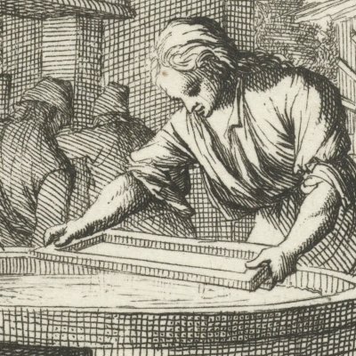 Le fabricant papetier (De Papiermaaker, Livre des métiers, 1694) - Luyken