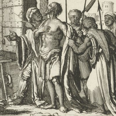 L’apôtre Thomas jeté dans un four, Calamine, 70 (Luyken, Théâtre des Martyrs)