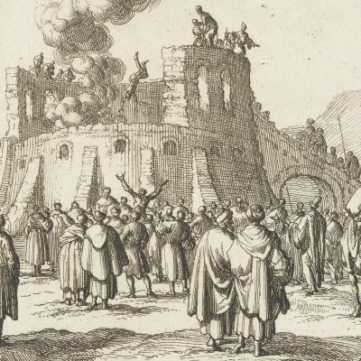 L’évêque Phocas ébouillanté dans un four à chaux  (Luyken, Théâtre des Martyrs)
