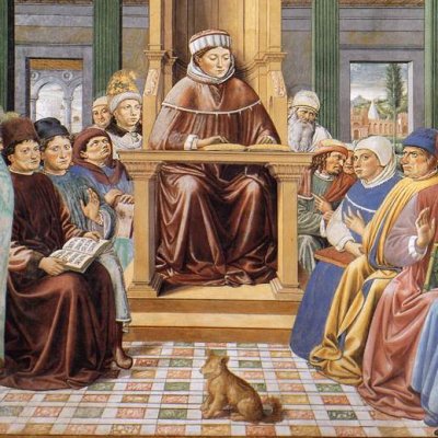Augustine teaching rhetoric and philosophy in Rome - Benozzo Gozzoli