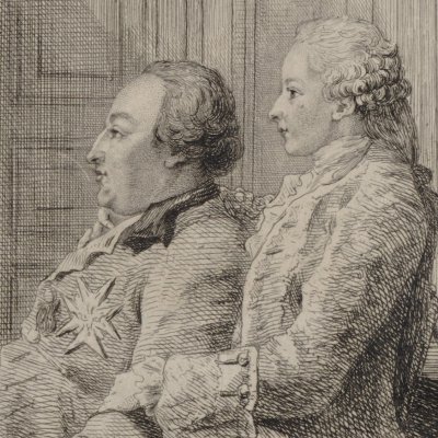 Louis Philippe d’Orléans et son fils devant un feu de cheminée - Carmontelle