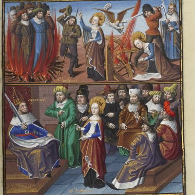 Ste Catherine & les philosophes (V. de Beauvais, Speculum historiale, Bnf Fr51)