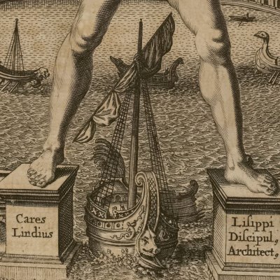 Le colosse de Rhodes (A. Kircher, Turris Babel…, Amsterdam 1679)