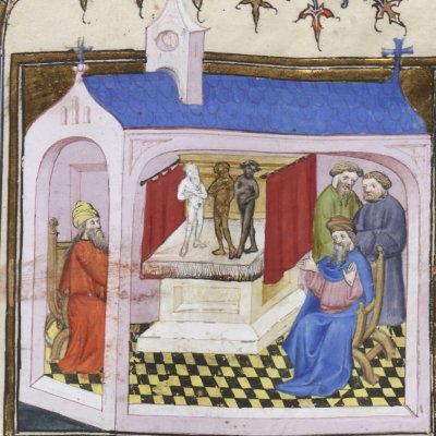 Philosophes discutant des dieux païens (Cité de Dieu, Fr172, fol. 186)
