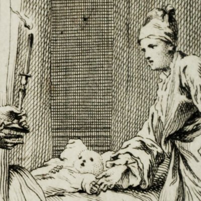 M. Alworthy trouve un enfant dans sa chambre (Tom Jones, 1750) - Gravelot