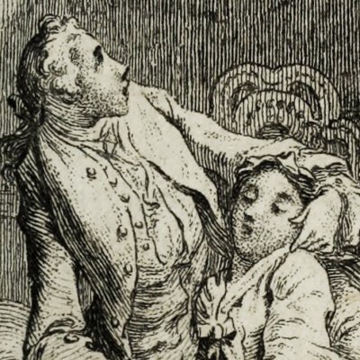 Western finds Sophie fainting in Jones' arms (Tom Jones, 1750) - Gravelot