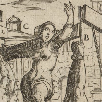 Suspendus sur la croix (Tratt. de gli instr. di martirio, 1591) - G. Guerra