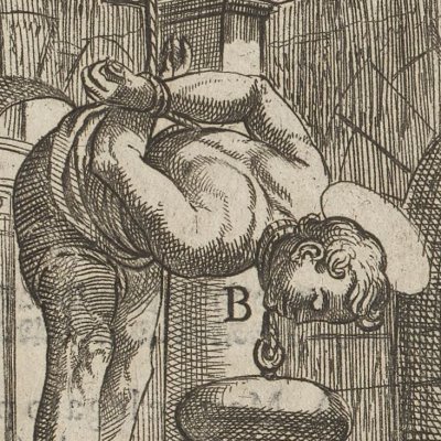 Broyé à coups de marteau (Tratt. de gli instr. di martirio, 1591) - G. Guerra