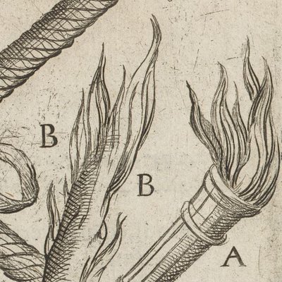 Tisons, torches, plaques (Tratt. de gli instr. di martirio, 1591) - G. Guerra