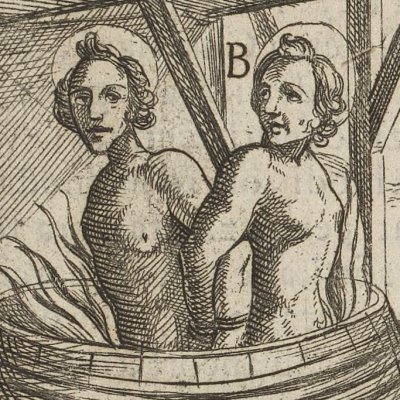 Brûlés dans une tonne (Tratt. de gli instr. di martirio, 1591) - G. Guerra