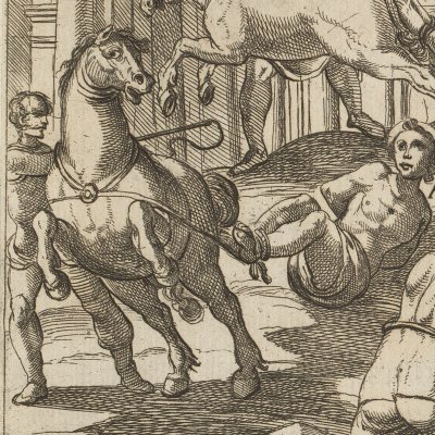 Traînés par des chevaux (Tratt. de gli instr. di martirio, 1591) - G. Guerra