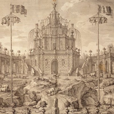 Machine pour la Cocagne devant le Palais royal de Naples (V. dal Re, Solemni reali feste) - G. Vasi