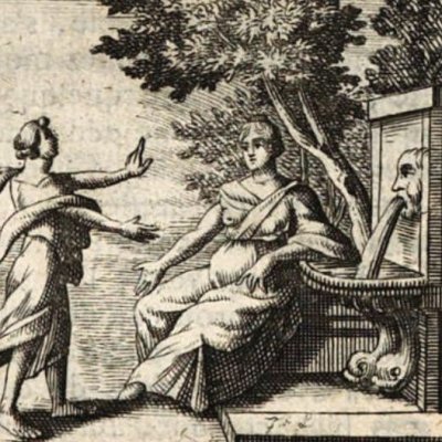 Mme d'Aulnoy at the Saint-Cloud fountain (Nouveaux Contes des Fées, 1708)