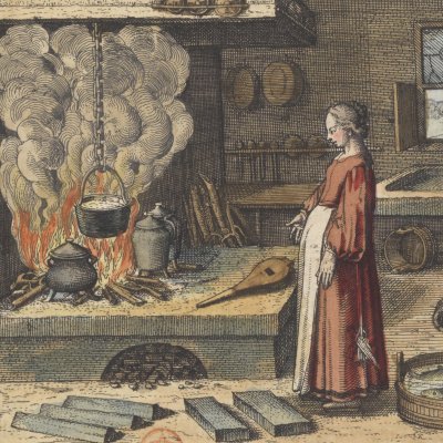 Du plomb blanc à œuvre de femmes : cuire (Michel Maier, Atalanta Fugiens, 1618)