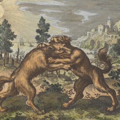 Loup d’orient & Chien d’occident (Michel Maier, Atalanta Fugiens, 1618)