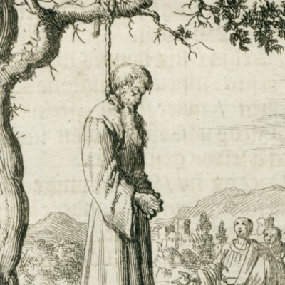 Pendaison de l’évangéliste Luc en Grèce, en 93 (Luyken, Théâtre des Martyrs)