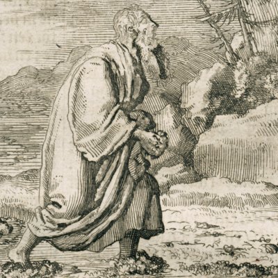 Exil de l’évangéliste Jean à Patmos, en 97 (Luyken, Théâtre des Martyrs)