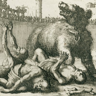 Tharacus, Probus & Andronicus jetés aux bêtes, 290 (Luyken, Théâtre des Martyrs)