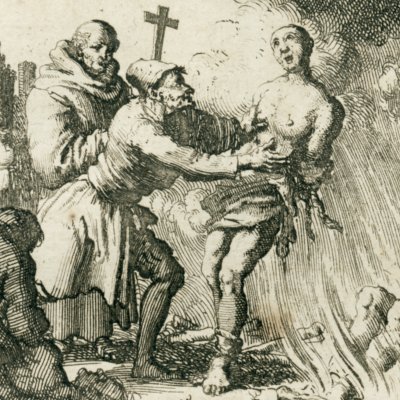 Publicains au bûcher, France & Angleterre  (Luyken, Théâtre des Martyrs)