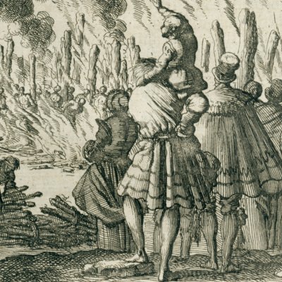 224 Vaudois au bûcher, Toulon, 1243 (Luyken, Théâtre des Martyrs)