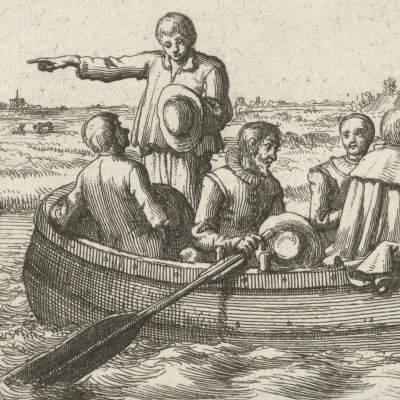 Le batelier Pieter Pietersz. Bekjen organise une réunion de prière sur son bateau (Luyken, Théâtre des Martyrs)