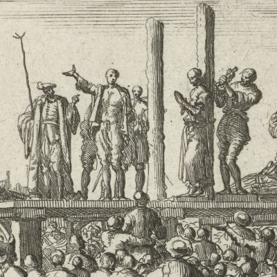 Jan Woutersz van Cuyk exécuté à Dordrecht, 1572 (Luyken, Théâtre des Martyrs)