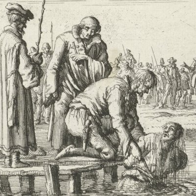 Mattheus Mair noyé à Wier en 1592 (Luyken, Théâtre des Martyrs)