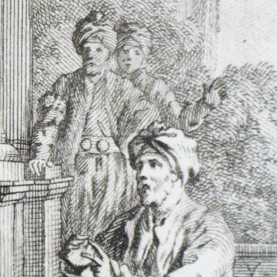 Melchisédech contant l’histoire des 3 anneaux (Décaméron 1757 J1N3) - Gravelot