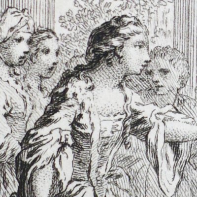 Une dame de Gascogne sollicite le roi de Chypre (Décaméron 1757 J1N9) - Gravelot
