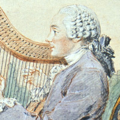 Ange Laurent de La Live de Jully jouant de la harpe - Carmontelle